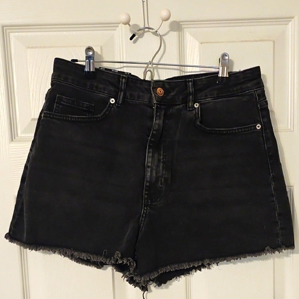 Divided Black Jean Shorts High-Waisted Frayed Hem